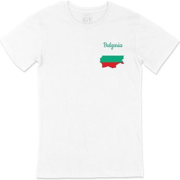 Cix Bulgaristan Haritalı ve Bayraklı Cep Logo Tasarımlı Beyaz Tişört