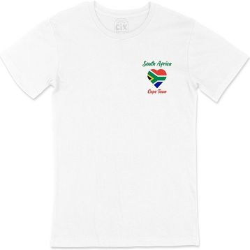 Cix Cape Town Güney Afrika Bayraklı Kalpli Cep Logo Tasarımlı Beyaz Tişört