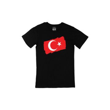 Cix Dikdörtgen Türk Bayraklı Kısa Kolu Siyah T-shirt