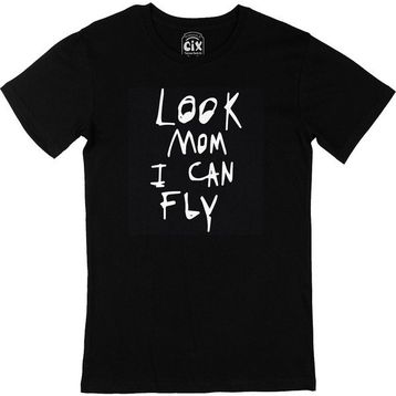 Cix Look Mum I Can Fly Travis Scott Yazılı Yuvarlak Yaka Siyah T-shirt
