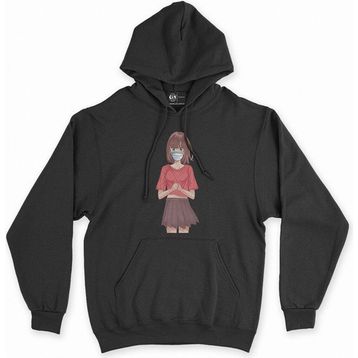 Cix Maskeli Anime Kız Siyah Kapüşonlu Sweatshirt