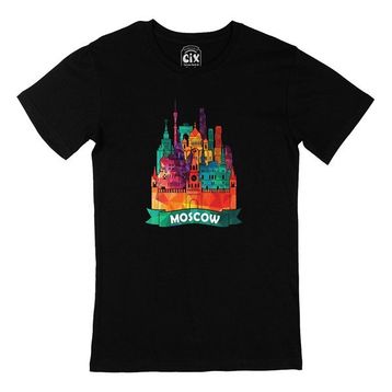 Cix Renkli Moskova İllüstrasyon Baskılı Siyah Erkek T-shirt