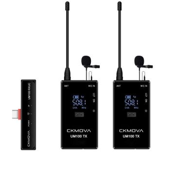 Ckmova UM100 Kit-4 Ultra Kompakt Type-C Girişli 1 Alıcı 2 Vericili Siyah UHF Kablosuz Yaka Mikrofon Seti