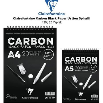 Clairefontaine Carbon Black Paper Üstten Spiralli 120 gr 20 Yaprak Defter