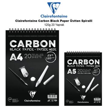 Clairefontaine Carbon Black Paper Üstten Spiralli 120 gr 20 Yaprak Defter
