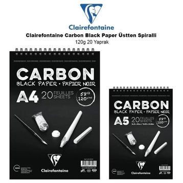 Clairefontaine Carbon Black Paper Üstten Spiralli 120 gr 20 Yaprak Defter