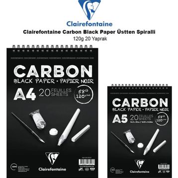 Clairefontaine Carbon Black Paper Üstten Spiralli 120 gr 20 Yaprak Defter