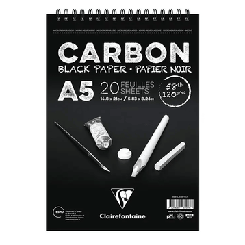 Clairefontaine Carbon Siyah A5 120 gr 20 Yaprak Üstten Spiralli Çizim Bloğu