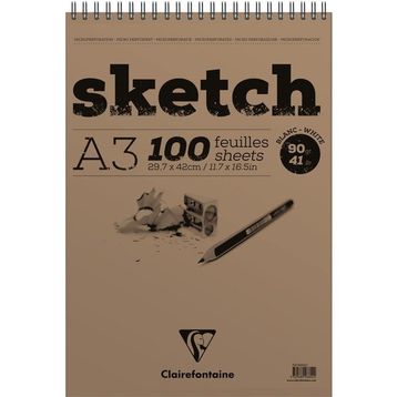 Clairefontaine Esquisse Blanc 90 gr Kısa Kenarı Spiralli 50 Yaprak Sketch Blok Resim Defteri