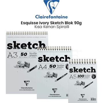 Clairefontaine Esquisse Ivory 90 gr Kısa Kenarı Spiralli Sketch Blok Resim Defteri