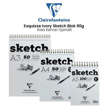 Clairefontaine Esquisse Ivory 90 gr Kısa Kenarı Spiralli Sketch Blok Resim Defteri