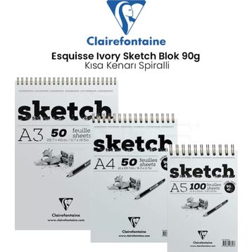 Clairefontaine Esquisse Ivory 90 gr Kısa Kenarı Spiralli Sketch Blok Resim Defteri