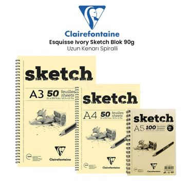 Clairefontaine Esquisse Ivory 90 gr Uzun Kenarı Spiralli Sketch Blok Resim Defteri