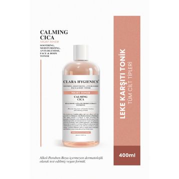 Clara 400 ml Hygienics Calming Cica Leke Karşıtı Sakinleştirici Nemlendirici Etkili Vegan Yüz ve Vücut Gece Tonik