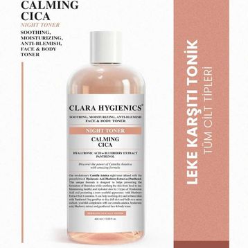 Clara 400 ml Hygienics Calming Cica Leke Karşıtı Sakinleştirici Nemlendirici Etkili Vegan Yüz ve Vücut Gece Tonik