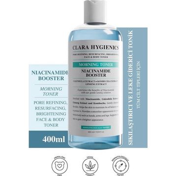 Clara 400 ml Hygienics Niacinamide Booster Gözenek Sıkılaştırıcı Aydınlatıcı Etkili Vegan Yüz Ve Vücut Gündüz Tonik