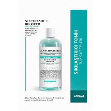 Clara 400 ml Hygienics Niacinamide Booster Gözenek Sıkılaştırıcı Aydınlatıcı Etkili Vegan Yüz Ve Vücut Gündüz Tonik