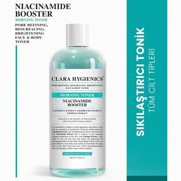 Clara 400 ml Hygienics Niacinamide Booster Gözenek Sıkılaştırıcı Aydınlatıcı Etkili Vegan Yüz Ve Vücut Gündüz Tonik