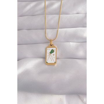 Clariss 316L Çelik Gold Renk Beyaz Mineli Tarot Kolye