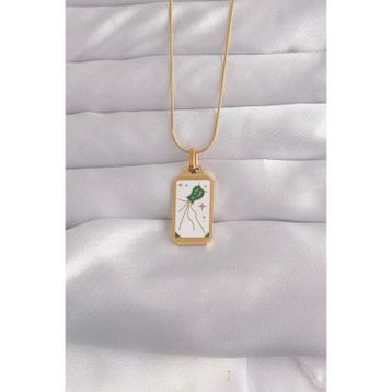 Clariss 316L Çelik Gold Renk Beyaz Mineli Tarot Kolye