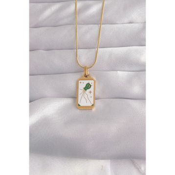 Clariss 316L Çelik Gold Renk Beyaz Mineli Tarot Kolye