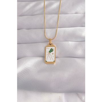 Clariss 316L Çelik Gold Renk Beyaz Mineli Tarot Kolye