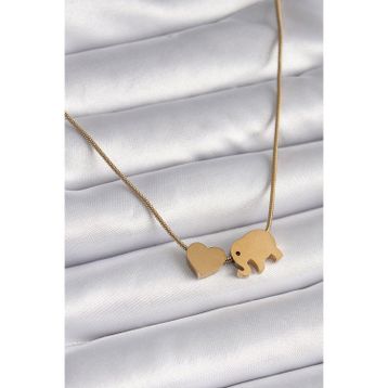 Clariss 316L Çelik Gold Renk Fil Kalp Figürlü Kadın Kolye
