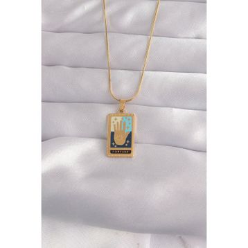 Clariss 316L Çelik Gold Renk Karışık Mineli El Figür Tarot Kolye