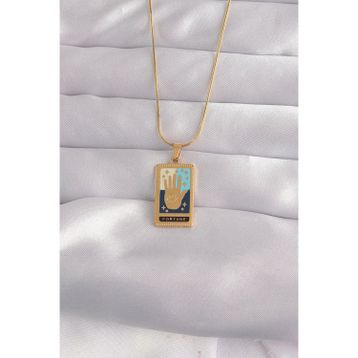 Clariss 316L Çelik Gold Renk Karışık Mineli El Figür Tarot Kolye