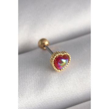 Clariss 316L Çelik Gold Renk Kırmızı Mineli Kalp Tragus Piercing