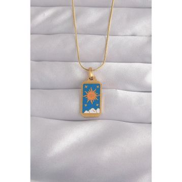 Clariss 316L Çelik Gold Renk Mavi Mineli Güneş Model Tarot Kolye