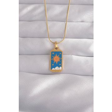 Clariss 316L Çelik Gold Renk Mavi Mineli Güneş Model Tarot Kolye
