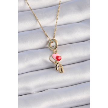Clariss 316L Çelik Gold Renk Renkli Kalp Figür Charm Model Kadın Kolye