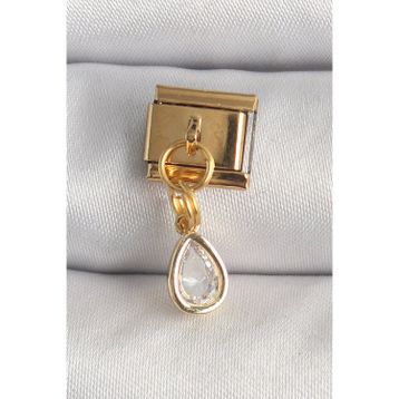 Clariss 316L Çelik Gold Renk Sallantı Damla Zirkon Taşlı Nomination Charm