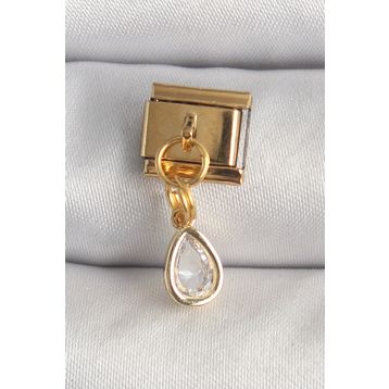 Clariss 316L Çelik Gold Renk Sallantı Damla Zirkon Taşlı Nomination Charm