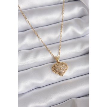 Clariss 316L Çelik Gold Renk Zincir Açılır Zirkon Taş Detay Kalp Model Kadın Kolye