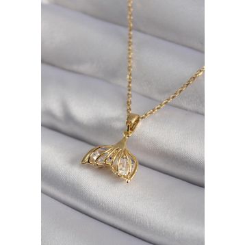 Clariss 316L Çelik Gold Renk Zirkon Taşlı Balık Kuyruğu Model Kadın Kolye