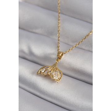 Clariss 316L Çelik Gold Renk Zirkon Taşlı Balık Kuyruğu Model Kadın Kolye