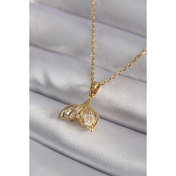 Clariss 316L Çelik Gold Renk Zirkon Taşlı Balık Kuyruğu Model Kadın Kolye
