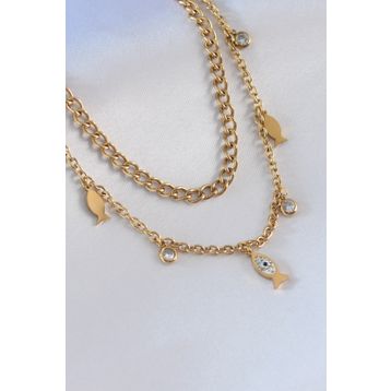 Clariss 316L Çelik Gold Renk Zirkon Taşlı Kadın Kolye