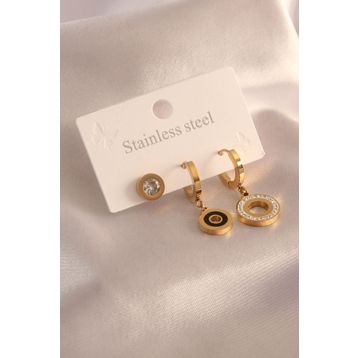 Clariss 316L Çelik Gold Renk Zirkon Taşlı Kadın Küpe