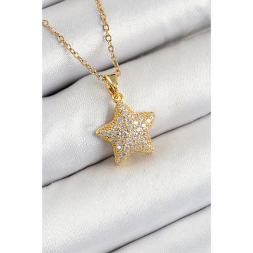 Clariss 316L Çelik Gold Renk Zirkon Taşlı Yıldız Model Kadın Kolye