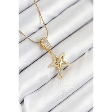 Clariss 316L Çelik Gold Renk Zirkon Taşlı Yıldız Model Kadın Kolye