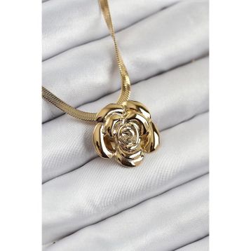 Clariss 316L Çelik Gül Figürlü İtalyan Zincir Model Gold Renk Kadın Kolye