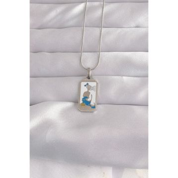 Clariss 316L Çelik Gümüş Renk Beyaz Mineli Kız Figür Tarot Kolye