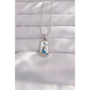 Clariss 316L Çelik Gümüş Renk Beyaz Mineli Kız Figür Tarot Kolye