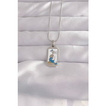 Clariss 316L Çelik Gümüş Renk Beyaz Mineli Kız Figür Tarot Kolye