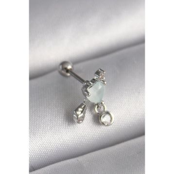 Clariss 316L Çelik Gümüş Renk Beyaz Minelik Kalp Sallantı Zirkon Taş Detay Tragus Piercing