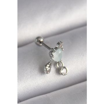 Clariss 316L Çelik Gümüş Renk Beyaz Minelik Kalp Sallantı Zirkon Taş Detay Tragus Piercing