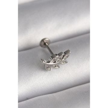 Clariss 316L Çelik Gümüş Renk Dal Model Zirkon Taş Detaylı Tragus Piercing